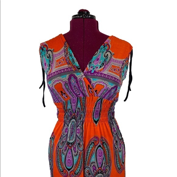 Long Maxi Paisley Print Short Sleeve Column Stretch Dress Women's Size XL - Picture 4 of 8